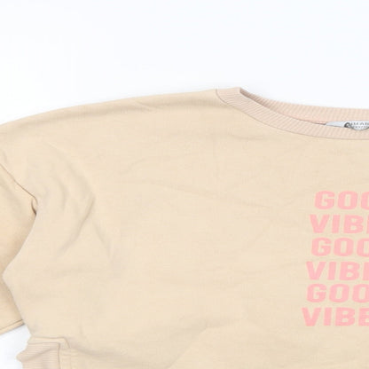 Primark Girls Beige  Cotton Pullover Sweatshirt Size 10-11 Years  Pullover - Good Vibes