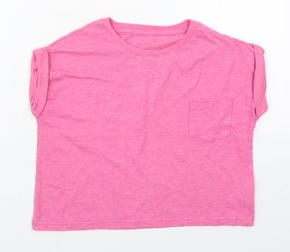 Dunnes Girls Pink  Cotton Cropped T-Shirt Size 7 Years Crew Neck Pullover - Chest Pocket
