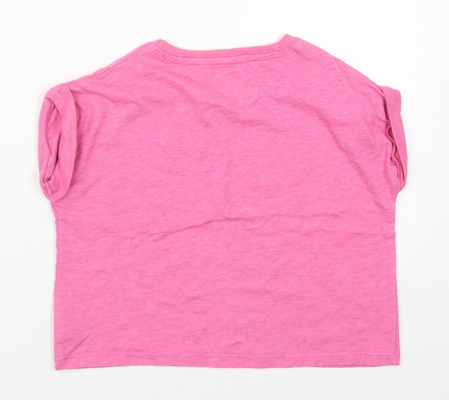 Dunnes Girls Pink  Cotton Cropped T-Shirt Size 7 Years Crew Neck Pullover - Chest Pocket