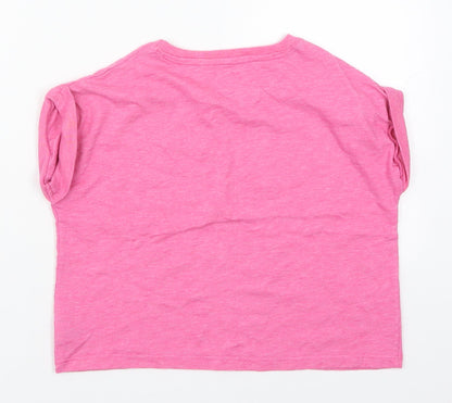 Dunnes Girls Pink  Cotton Cropped T-Shirt Size 7 Years Crew Neck Pullover - Chest Pocket