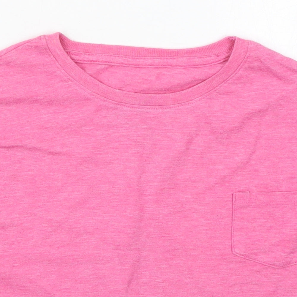 Dunnes Girls Pink  Cotton Cropped T-Shirt Size 7 Years Crew Neck Pullover - Chest Pocket