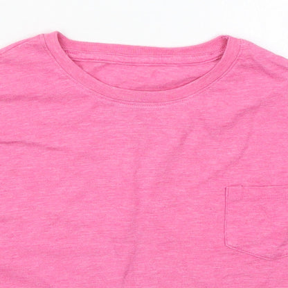 Dunnes Girls Pink  Cotton Cropped T-Shirt Size 7 Years Crew Neck Pullover - Chest Pocket