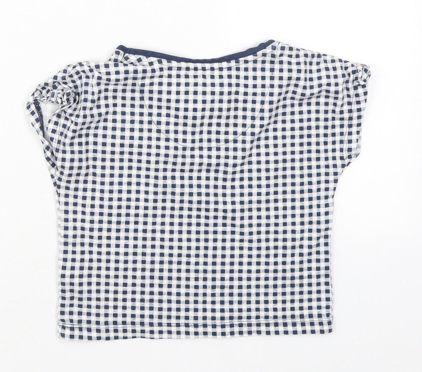 TU Girls Blue Check Cotton Basic T-Shirt Size 6 Years Crew Neck Pullover