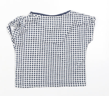 TU Girls Blue Check Cotton Basic T-Shirt Size 6 Years Crew Neck Pullover