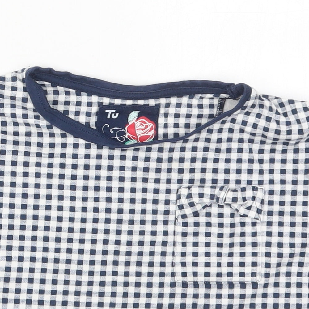 TU Girls Blue Check Cotton Basic T-Shirt Size 6 Years Crew Neck Pullover