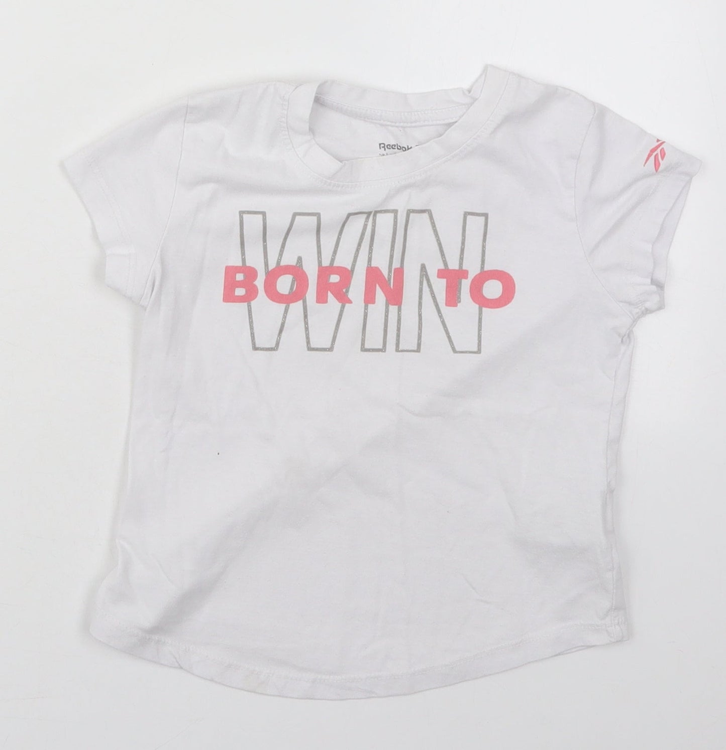 Reebok Girls White  Cotton Basic T-Shirt Size 7-8 Years Crew Neck Pullover - Born to Win