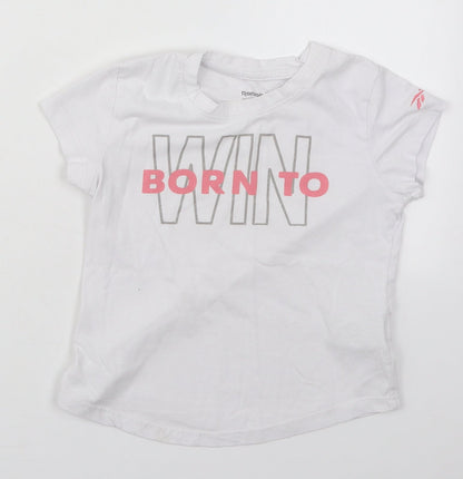 Reebok Girls White  Cotton Basic T-Shirt Size 7-8 Years Crew Neck Pullover - Born to Win