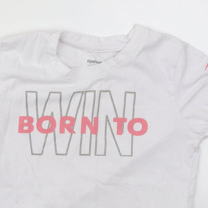 Reebok Girls White  Cotton Basic T-Shirt Size 7-8 Years Crew Neck Pullover - Born to Win