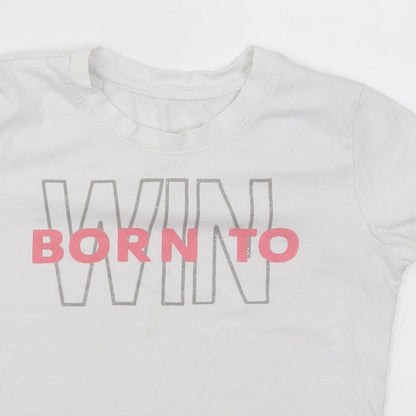 Reebok Girls White  Cotton Basic T-Shirt Size 7-8 Years Crew Neck Pullover - Born to Win
