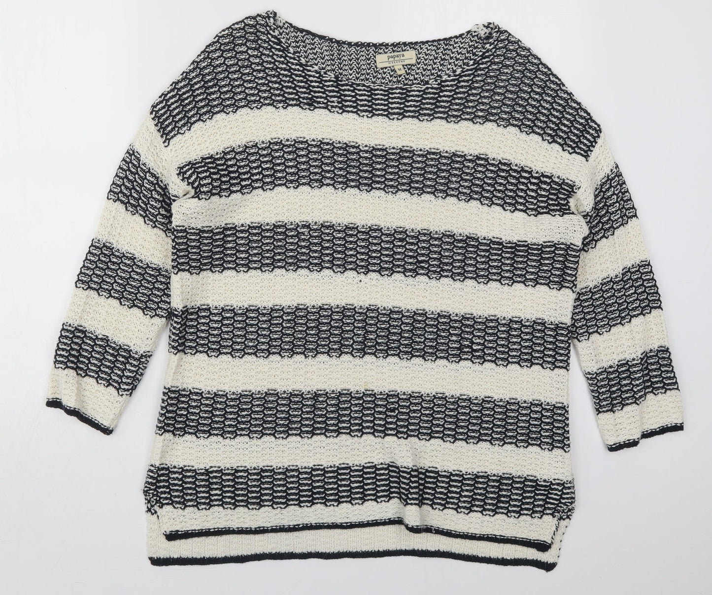 Papaua Womens Ivory Boat Neck Striped Acrylic Pullover Jumper Size M