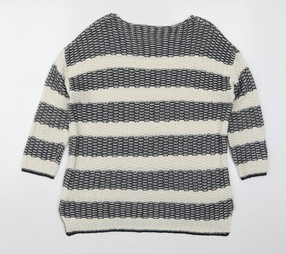 Papaua Womens Ivory Boat Neck Striped Acrylic Pullover Jumper Size M