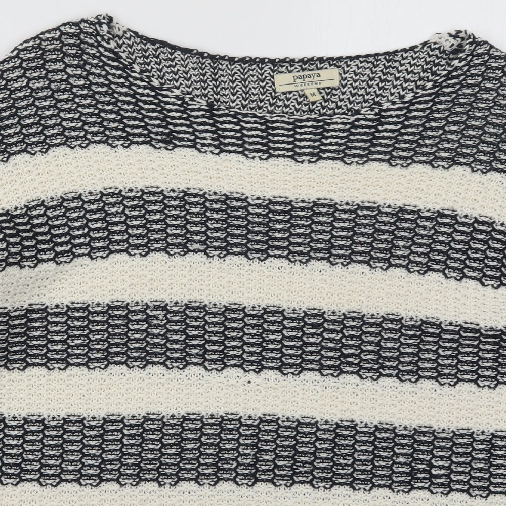 Papaua Womens Ivory Boat Neck Striped Acrylic Pullover Jumper Size M