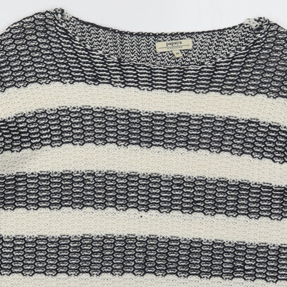 Papaua Womens Ivory Boat Neck Striped Acrylic Pullover Jumper Size M