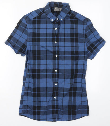 ASOS Mens Blue Check Cotton  Button-Up Size S Collared Button