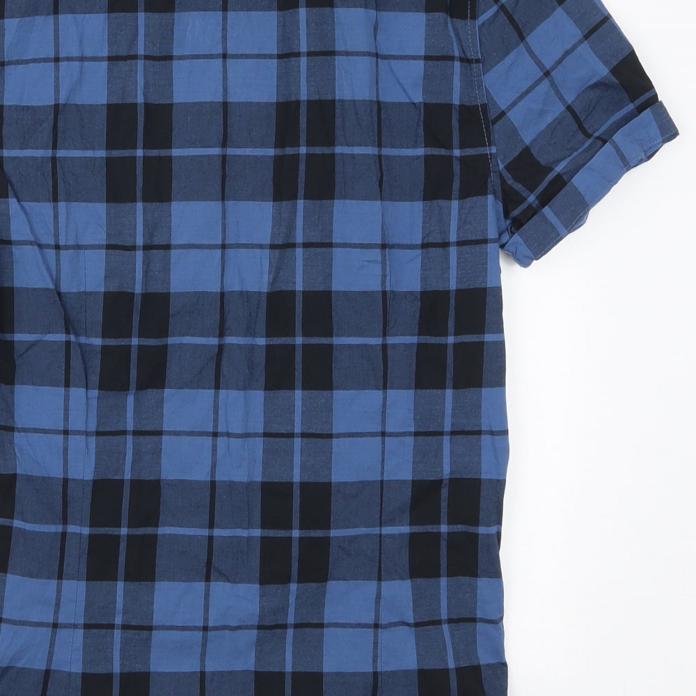 ASOS Mens Blue Check Cotton  Button-Up Size S Collared Button