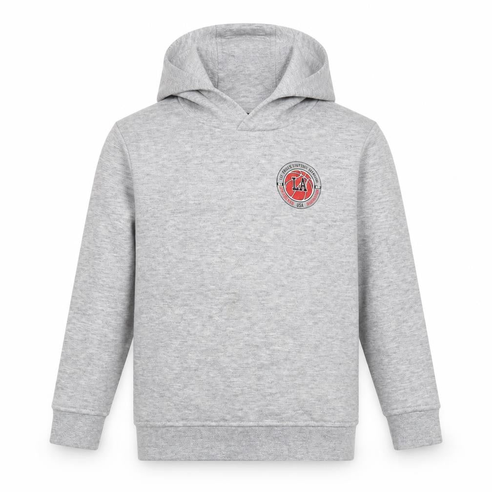 Front view of George boys’ grey cotton pullover hoodie, size 7-8, years pullover - los angeles