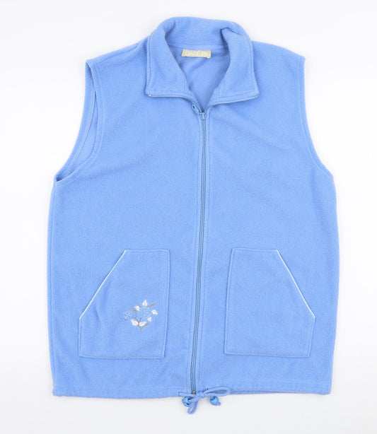 Daxon Womens Blue Floral  Gilet Jacket Size S  Zip