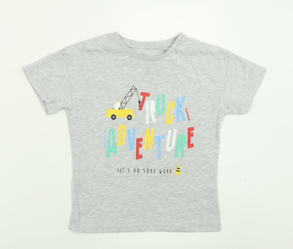 Matalan Boys Grey  Cotton Basic T-Shirt Size 5-6 Years Crew Neck Pullover - Trucks