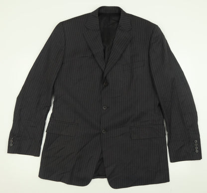 Additional front view of jaegar men’s grey striped wool jacket suit jacket, size 42