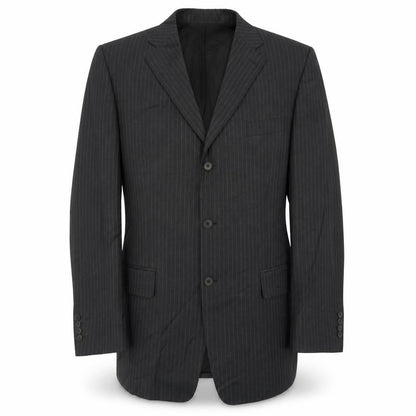 Front view of jaegar men’s grey striped wool jacket suit jacket, size 42