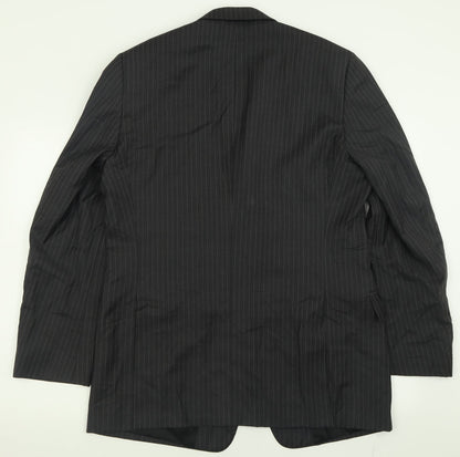 Back view of jaegar men’s grey striped wool jacket suit jacket, size 42