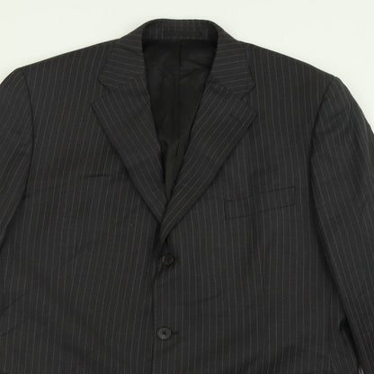 Close-up detail of jaegar men’s grey striped wool jacket suit jacket, size 42