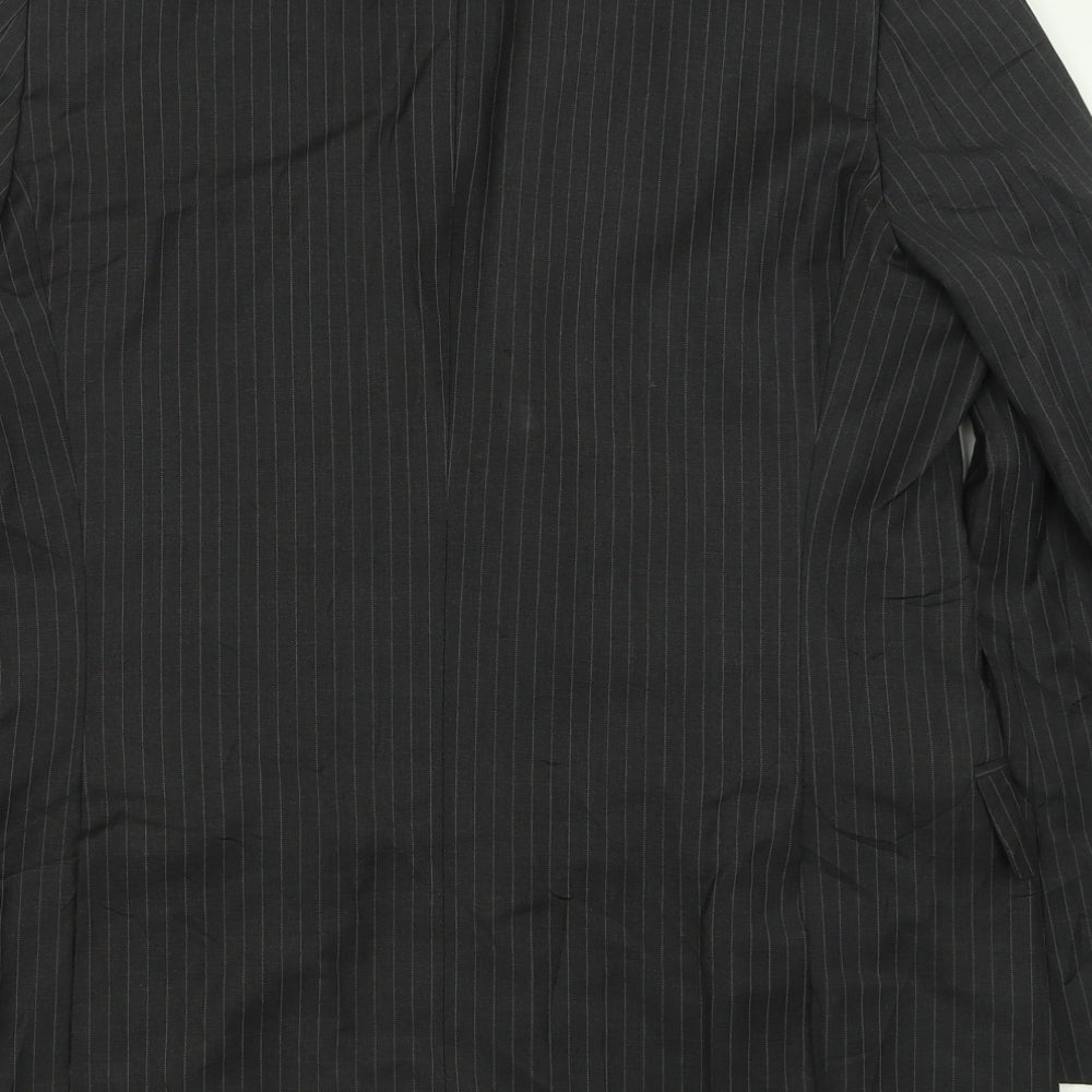 Brand and care label for jaegar men’s grey striped wool jacket suit jacket, size 42