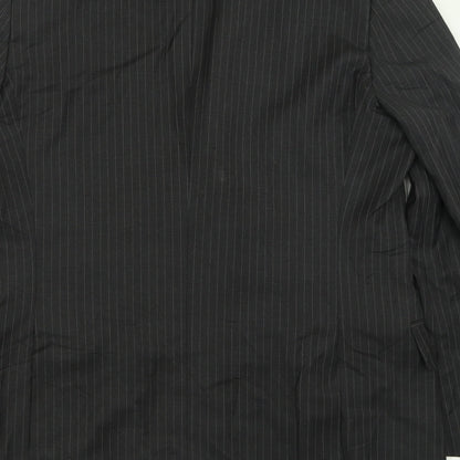 Brand and care label for jaegar men’s grey striped wool jacket suit jacket, size 42