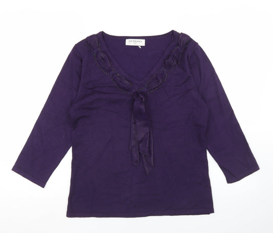Just Elegance Womens Purple Scoop Neck  Viscose Pullover Jumper Size L