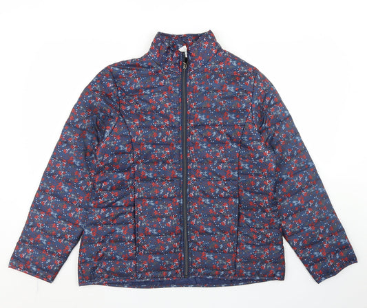 Anna De Lancay Womens Blue Floral  Puffer Jacket Jacket Size M  Zip