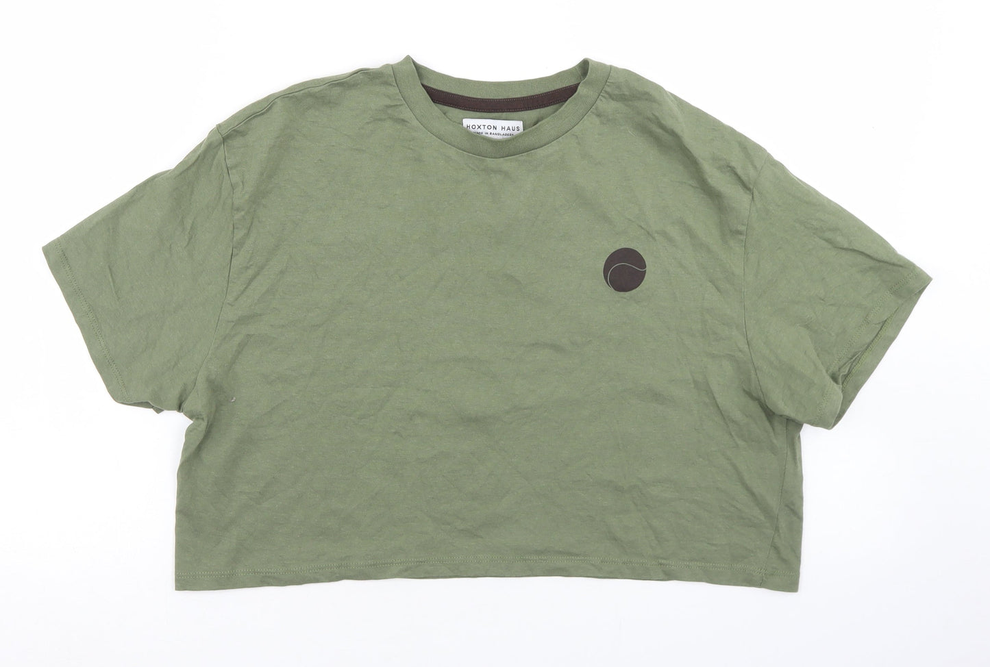 Hoxton Haus Womens Green  Cotton Cropped T-Shirt Size M Crew Neck