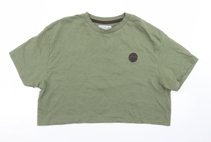 Hoxton Haus Womens Green  Cotton Cropped T-Shirt Size M Crew Neck
