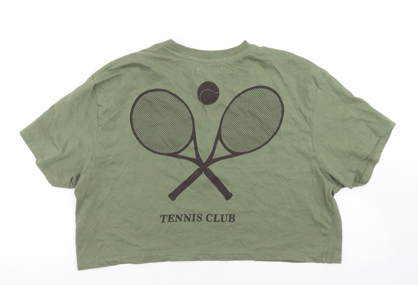 Hoxton Haus Womens Green  Cotton Cropped T-Shirt Size M Crew Neck