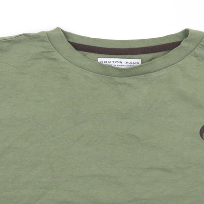 Hoxton Haus Womens Green  Cotton Cropped T-Shirt Size M Crew Neck