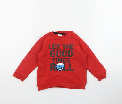 F&F Boys Red  Cotton Pullover Jumper Size 6-9 Months  Snap - 'Let the good times roll'