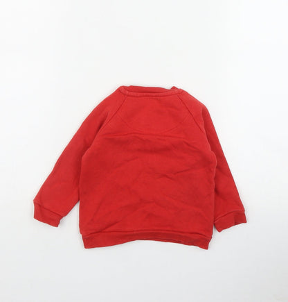 F&F Boys Red  Cotton Pullover Jumper Size 6-9 Months  Snap - 'Let the good times roll'