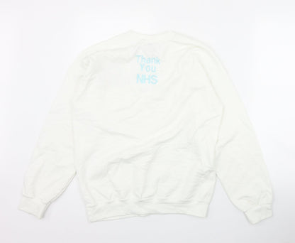 M&C Womens White  Cotton Pullover Sweatshirt Size S  Pullover - 'Thank you NHS'
