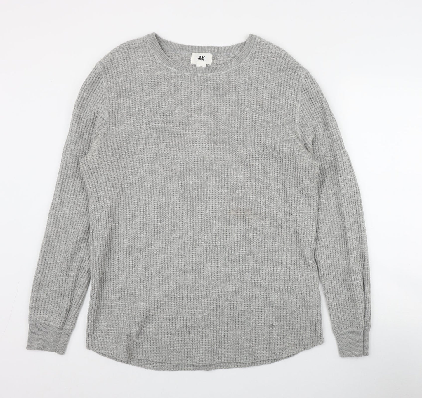 H&M Mens Grey Round Neck  Acrylic Pullover Jumper Size L