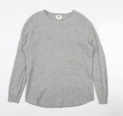 H&M Mens Grey Round Neck  Acrylic Pullover Jumper Size L