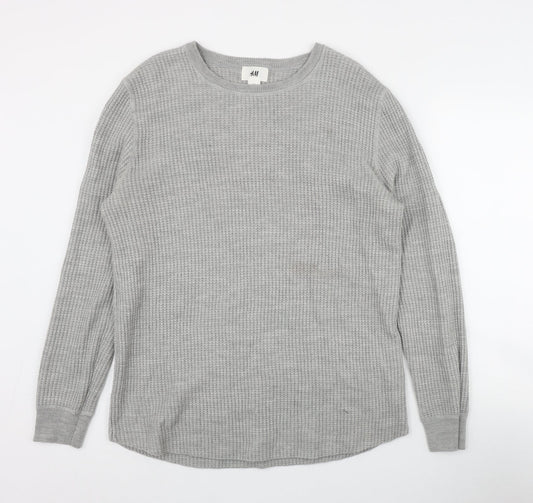 H&M Mens Grey Round Neck  Acrylic Pullover Jumper Size L