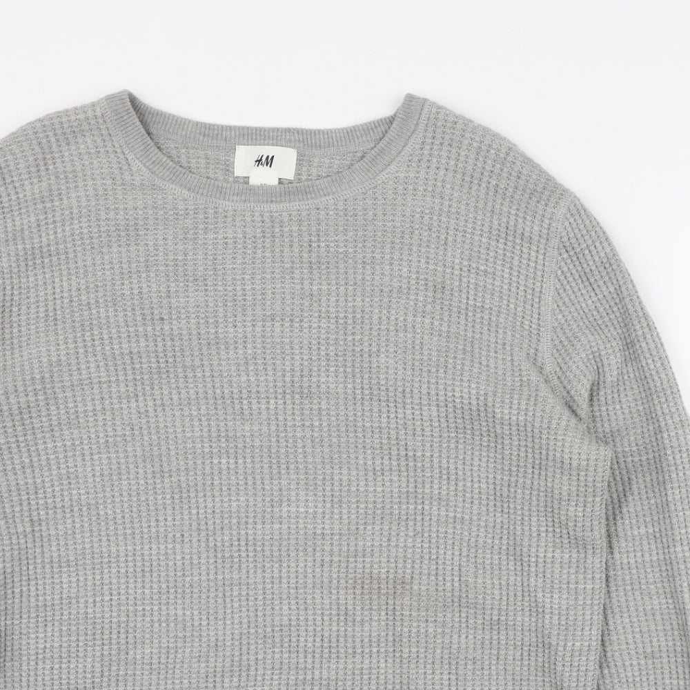 H&M Mens Grey Round Neck  Acrylic Pullover Jumper Size L
