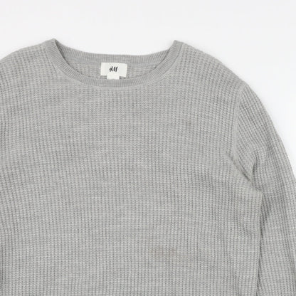 H&M Mens Grey Round Neck  Acrylic Pullover Jumper Size L