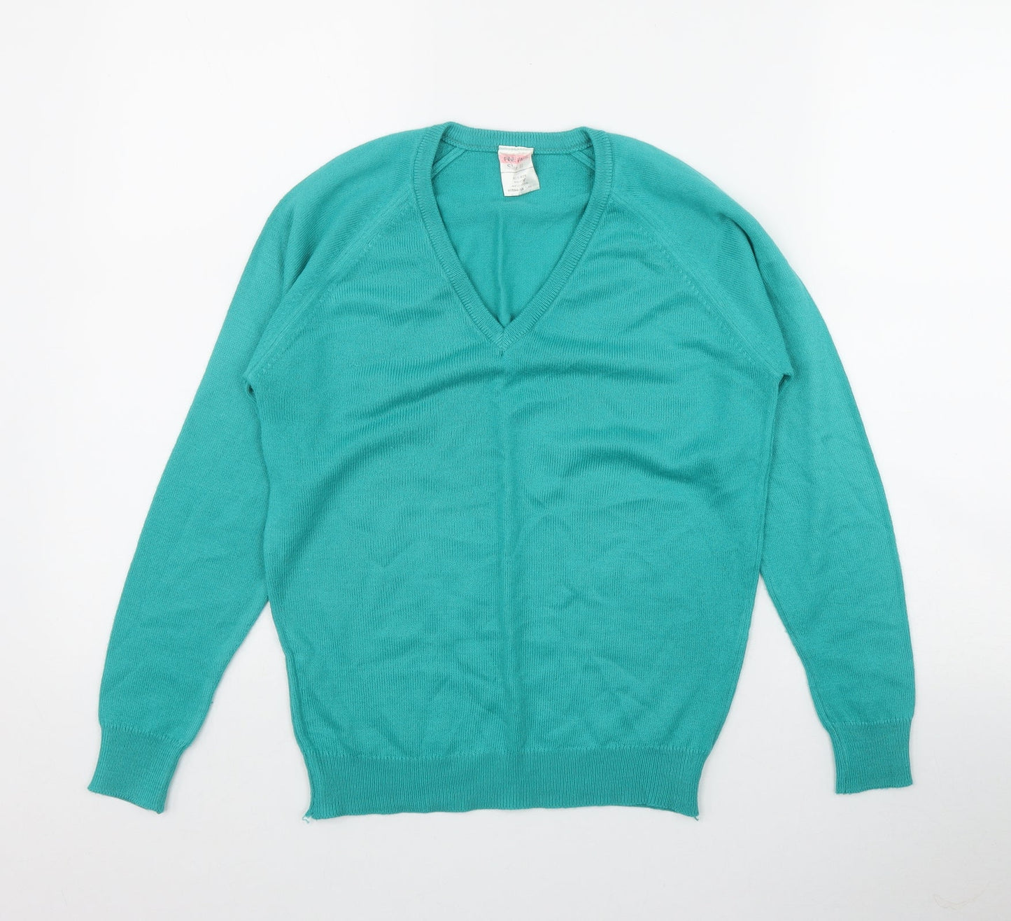 Fine Fare Womens Green V-Neck  Acrylic Pullover Jumper Size 10