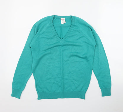 Fine Fare Womens Green V-Neck  Acrylic Pullover Jumper Size 10