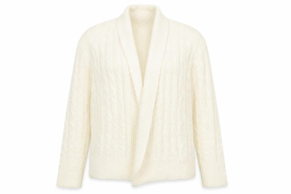Front view of Fashion Alert women’s ivory v-neck acrylic cardigan jumper, size S