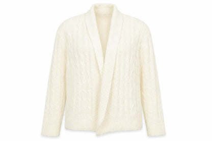 Front view of Fashion Alert women’s ivory v-neck acrylic cardigan jumper, size S