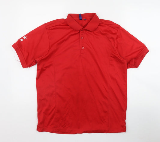 Premier Mens Red  Polyester  Polo Size L Collared Button