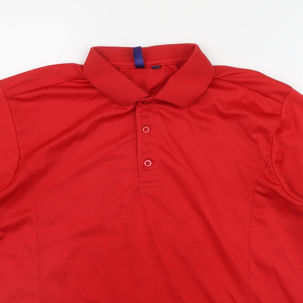 Premier Mens Red  Polyester  Polo Size L Collared Button