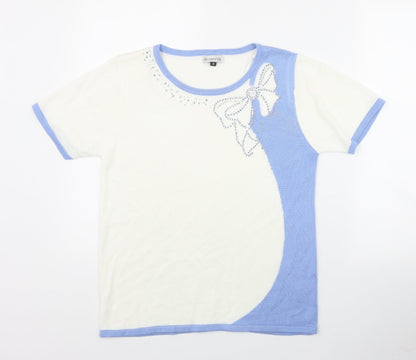 Westwood Ho Womens Ivory  Acrylic Basic T-Shirt Size M Round Neck - Bow