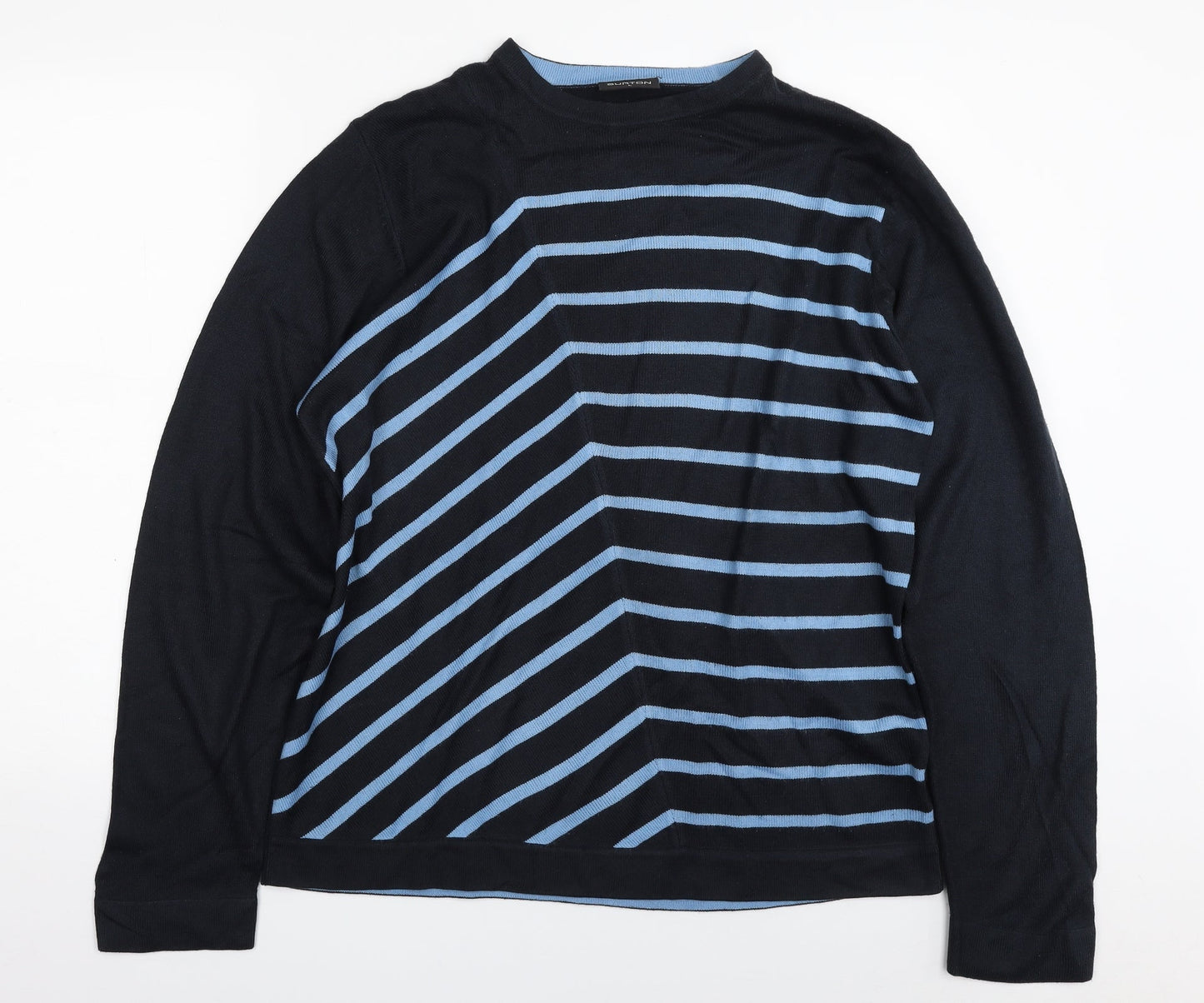 Burton Mens Blue Crew Neck Striped Acrylic Pullover Jumper Size L